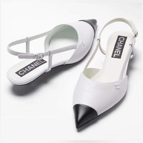 Chanel classic ballet two tone slingbacks NWB pointed toes 39.5 - Picture 2 of 15